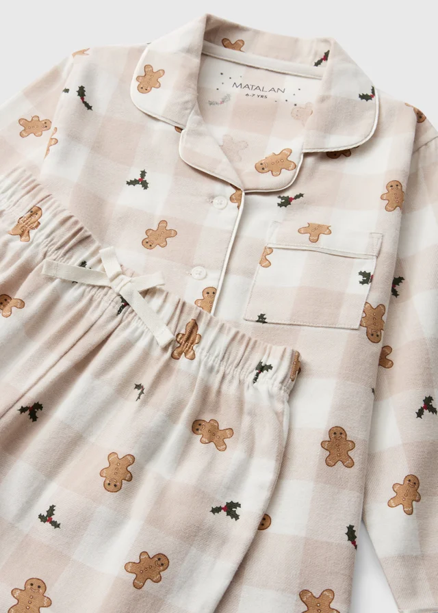 Kids Beige Gingham Gingerbread Matching Family Christmas Pyjamas (1-13yrs)