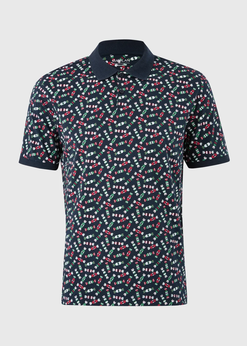 Navy Crackers Print Christmas Polo Shirt - S Image 4