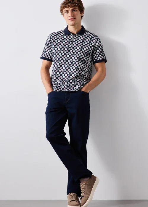Navy Checkerboard Christmas Polo Shirt - S Image 4
