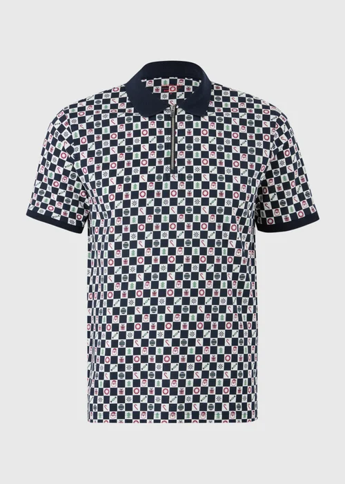 Navy Checkerboard Christmas Polo Shirt - S Image 5