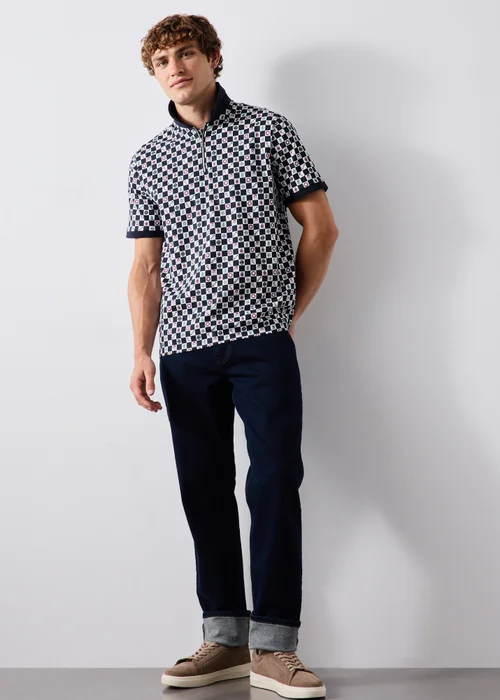 Navy Checkerboard Christmas Polo Shirt - S Image 2