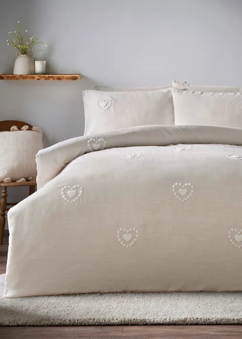 Grey Tufted Heart Duvet Set - Double Image 1