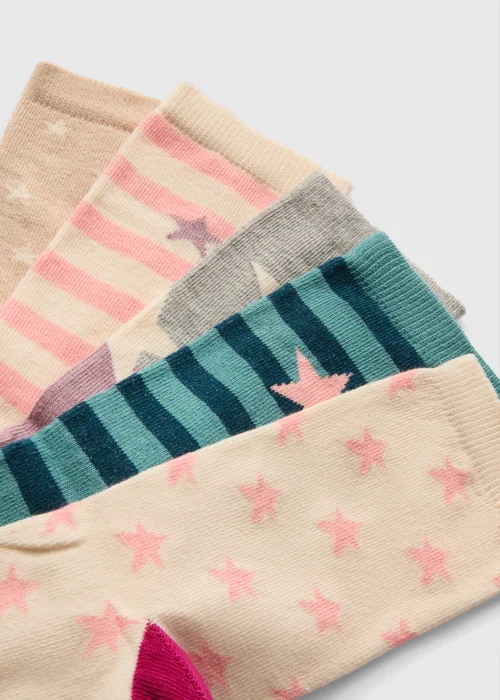 5 Pack Multicoloured Star Print Ankle Socks - One Size Image 2