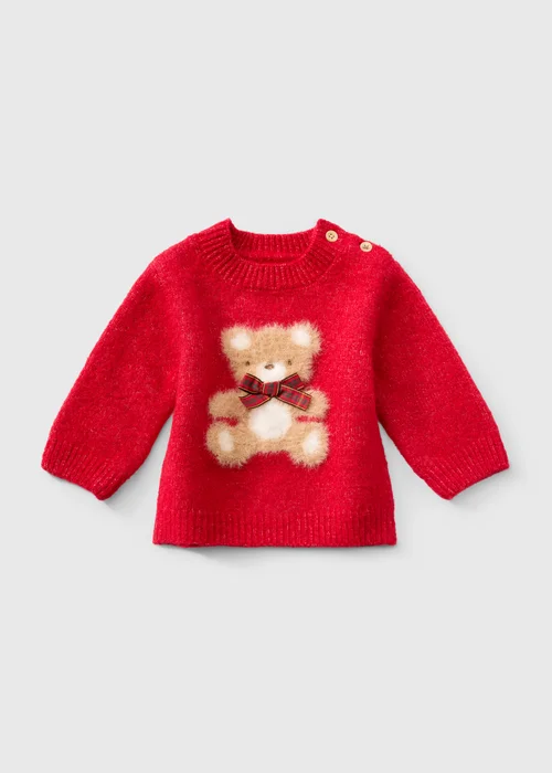 Baby Red Bear Christmas Jumper (0-23mths) - Up to 1 Month Image 1