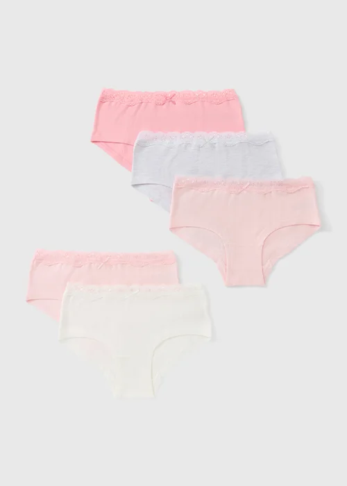 5 Pack Girls Pink Lace Briefs (6-14yrs) - 14 Yrs Image 1
