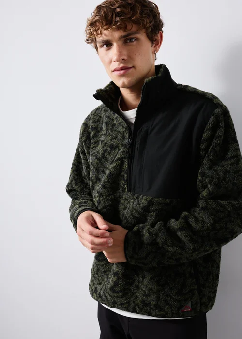 Khaki Print Half Zip Fleece - S Image 1