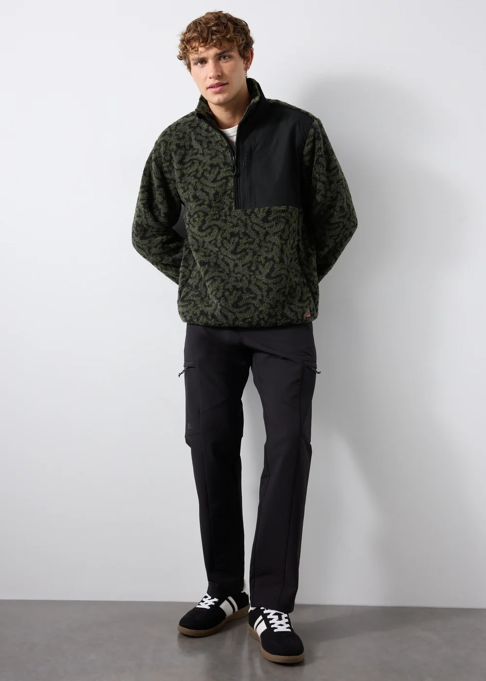 Khaki Print Half Zip Fleece - S Image 2