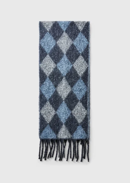 Blue Diamond Check Scarf - One Size Image 2