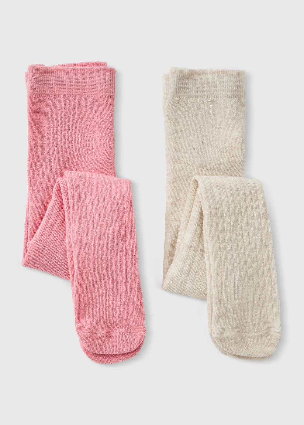 2 Pack Baby Pink Ribbed Tights (0-23mths) - Up to 1 Month Image 1