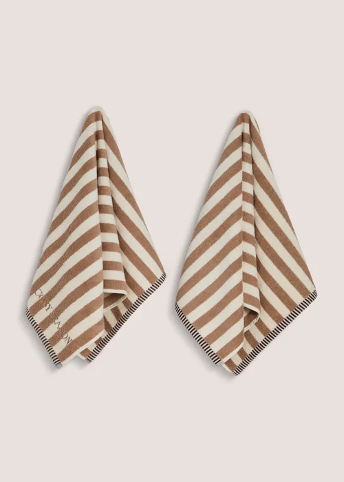 2 Pack Brown Stripe Hand Towel - Hand Towel Image 1