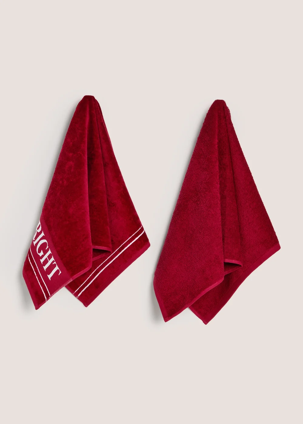 2 Pack Red 'Cosy & Bright' Slogan Towels - Hand Towel Image 1