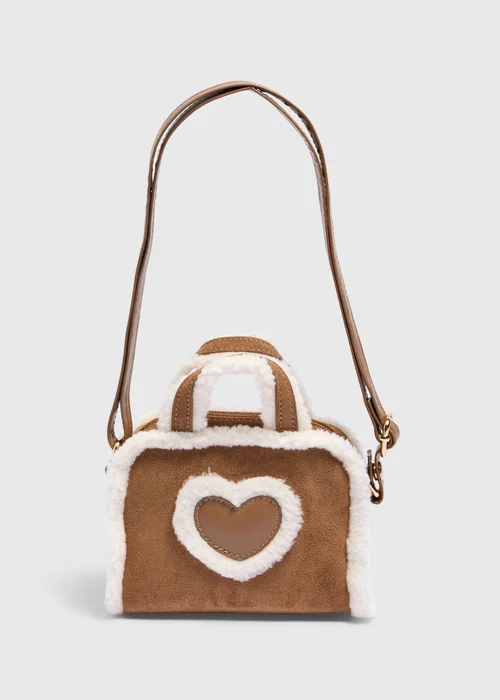 Girls Tan Heart Cross Body Bag - One Size Image 1