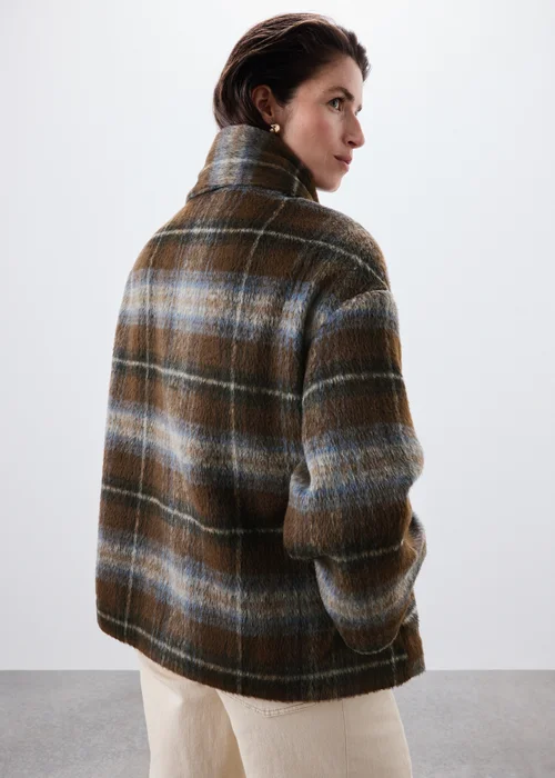 Brown Checked Scarf Coat - S Image 2
