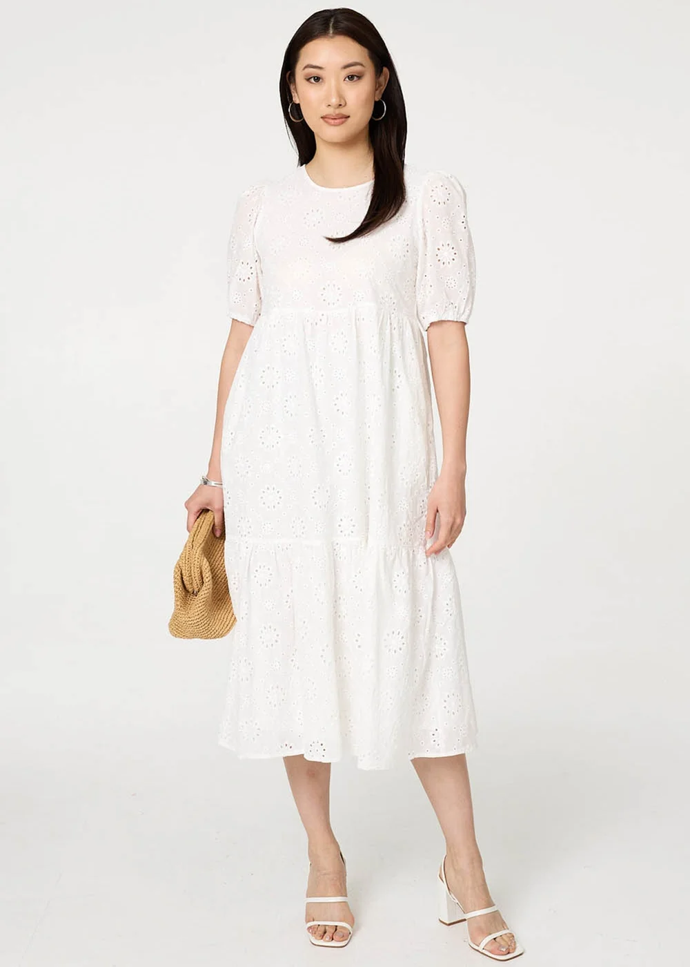 Izabel London White Broderie Anglaise Tiered Midi Dress - 8 Image 4