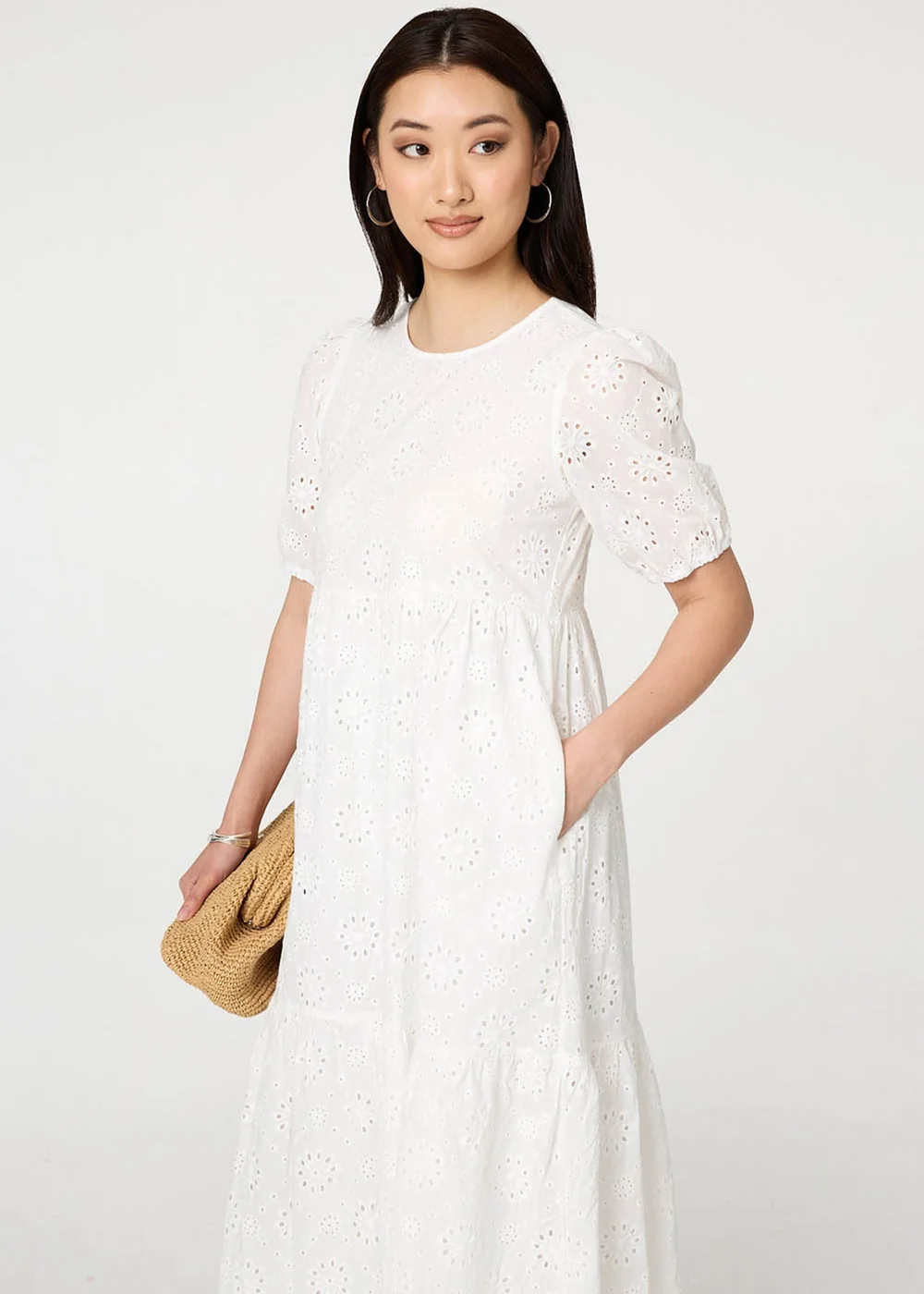 Izabel London White Broderie Anglaise Tiered Midi Dress - 8 Image 1