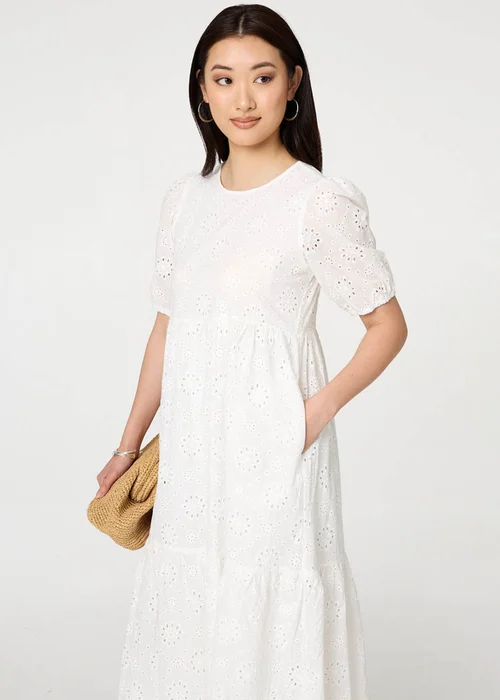 Izabel London White Broderie Anglaise Tiered Midi Dress - 8 Image 1