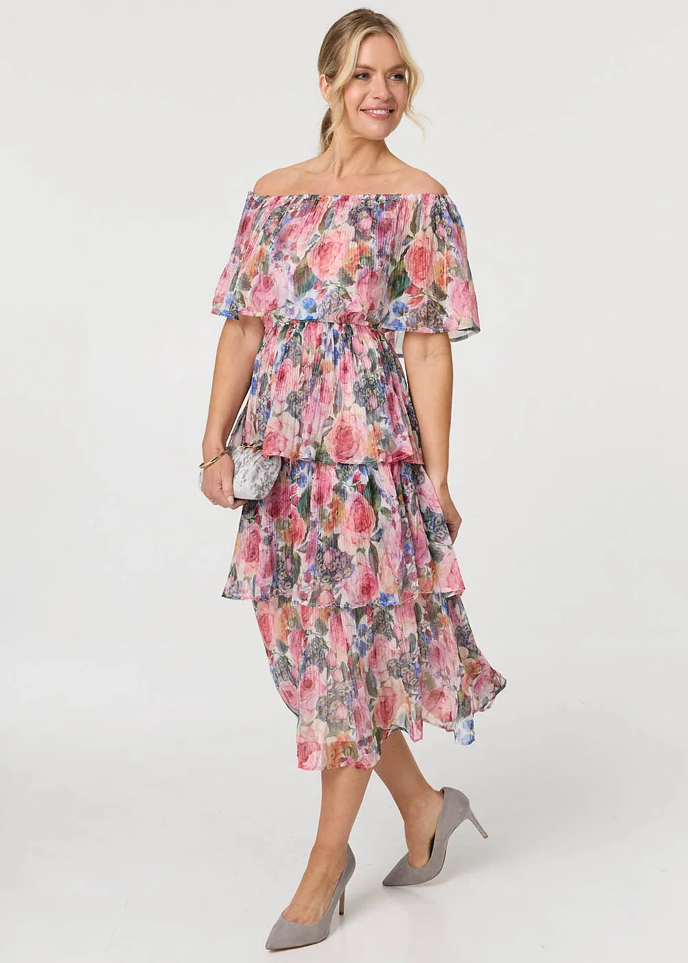 Izabel London Multi Pink Floral Layered Tiered Maxi Dress - 14 Image 4