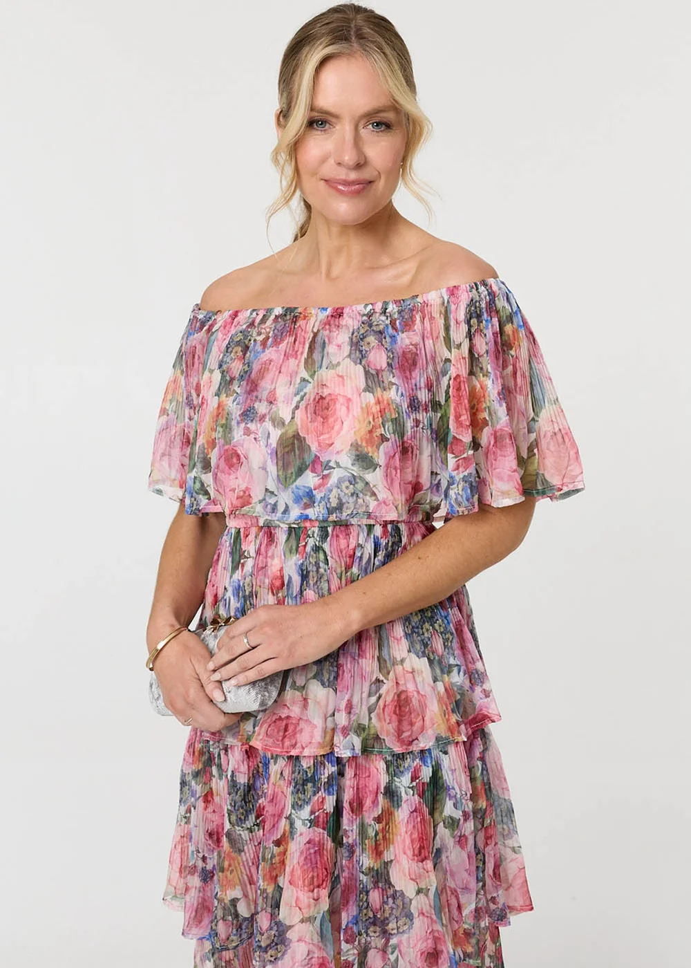 Izabel London Multi Pink Floral Layered Tiered Maxi Dress - 14 Image 1