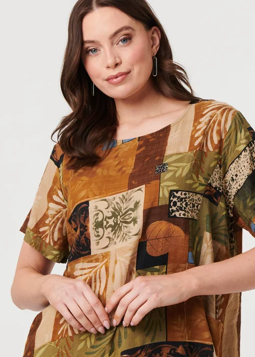 Izabel London Multi Brown Patchwork Knee Length Shift Dress - 14 Image 3