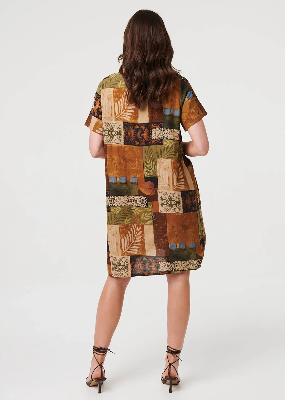 Izabel London Multi Brown Patchwork Knee Length Shift Dress - 14 Image 2