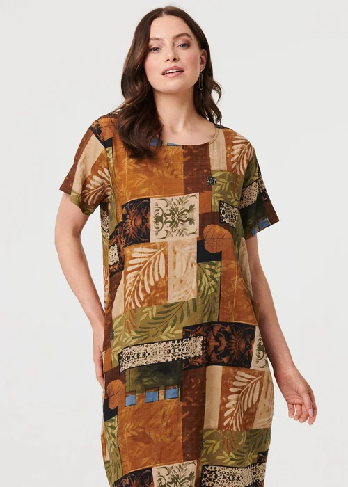 Izabel London Multi Brown Patchwork Knee Length Shift Dress - 14 Image 1