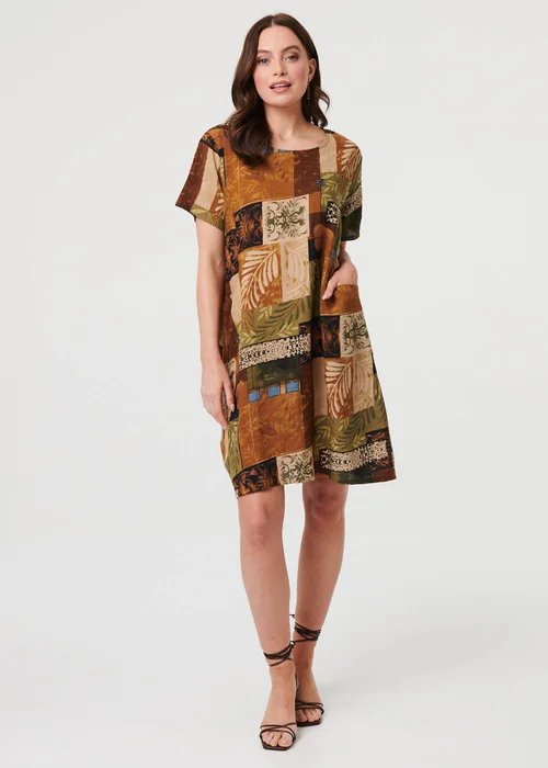 Izabel London Multi Brown Patchwork Knee Length Shift Dress - 14 Image 4