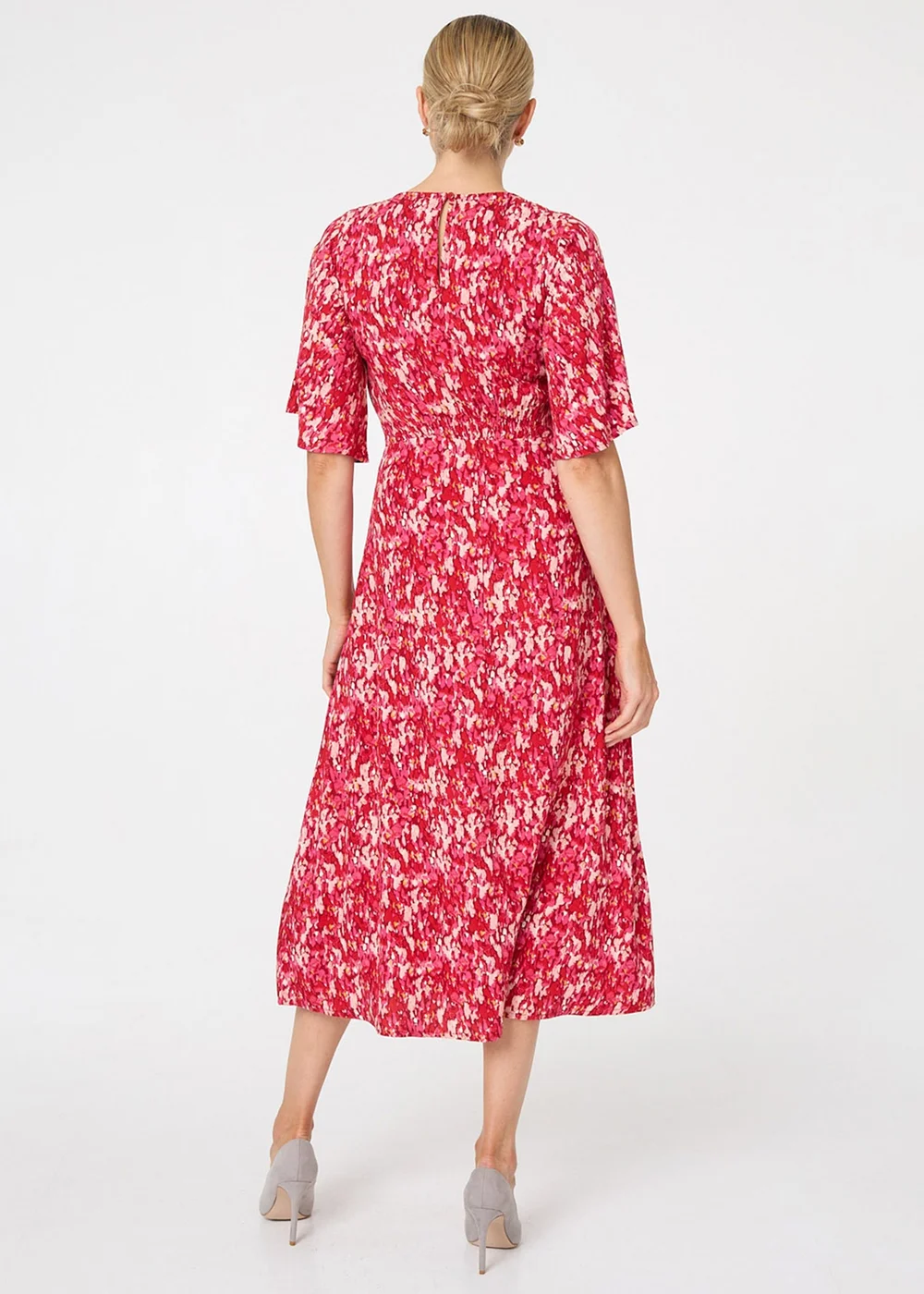 Izabel London Multi Red Ditsy Floral 1/2 Flare Sleeve Midi Dress - 8 Image 2