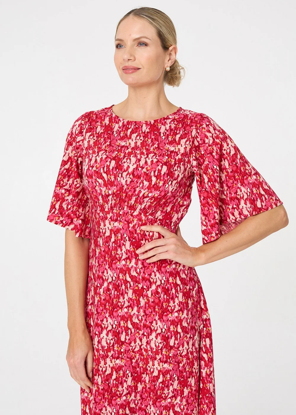 Izabel London Multi Red Ditsy Floral 1/2 Flare Sleeve Midi Dress - 8 Image 1