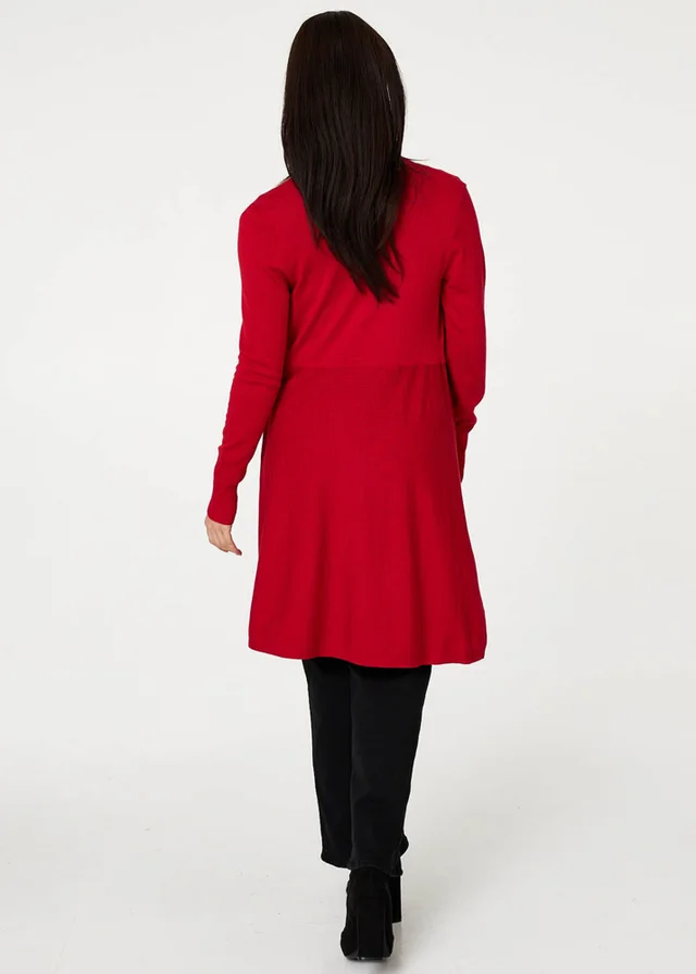 Izabel London Red Open Front Longline Relaxed Cardigan