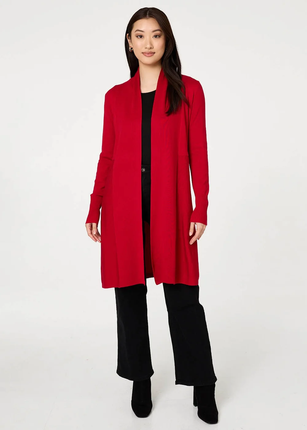 Izabel London Red Open Front Longline Relaxed Cardigan - 10 Image 4