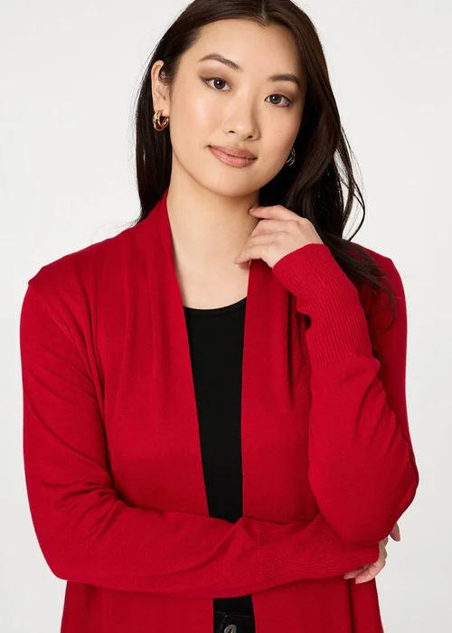 Izabel London Red Open Front Longline Relaxed Cardigan - 10 Image 3