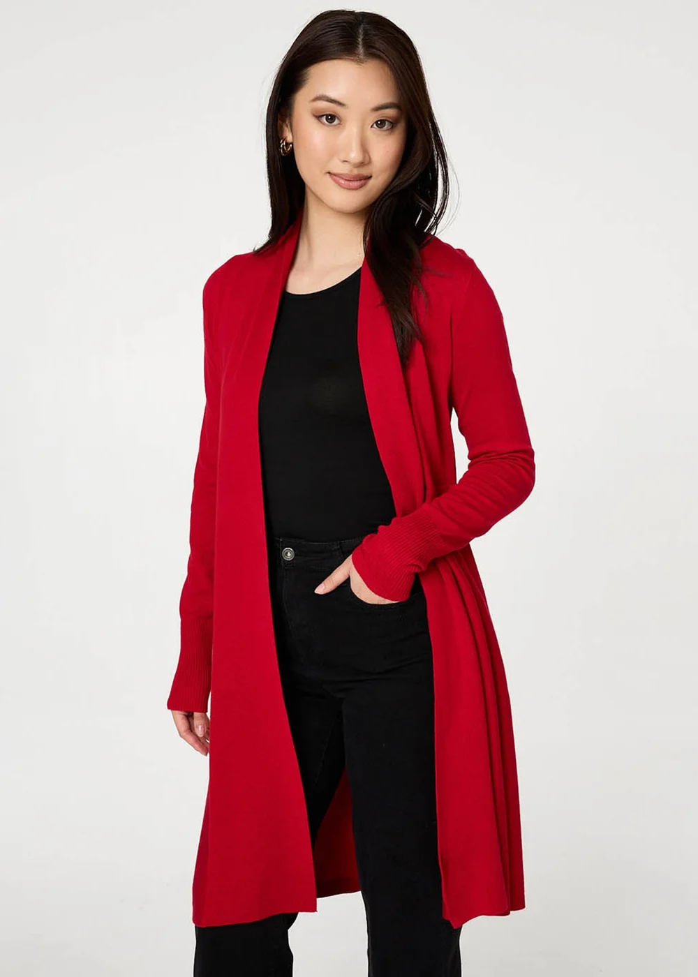 Izabel London Red Open Front Longline Relaxed Cardigan - 10 Image 1