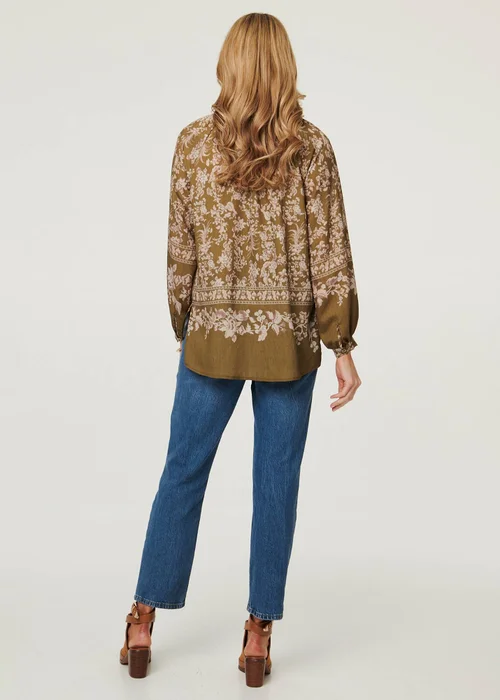 Izabel London Green Floral Long Sleeve High Neck Blouse - 8 Image 2