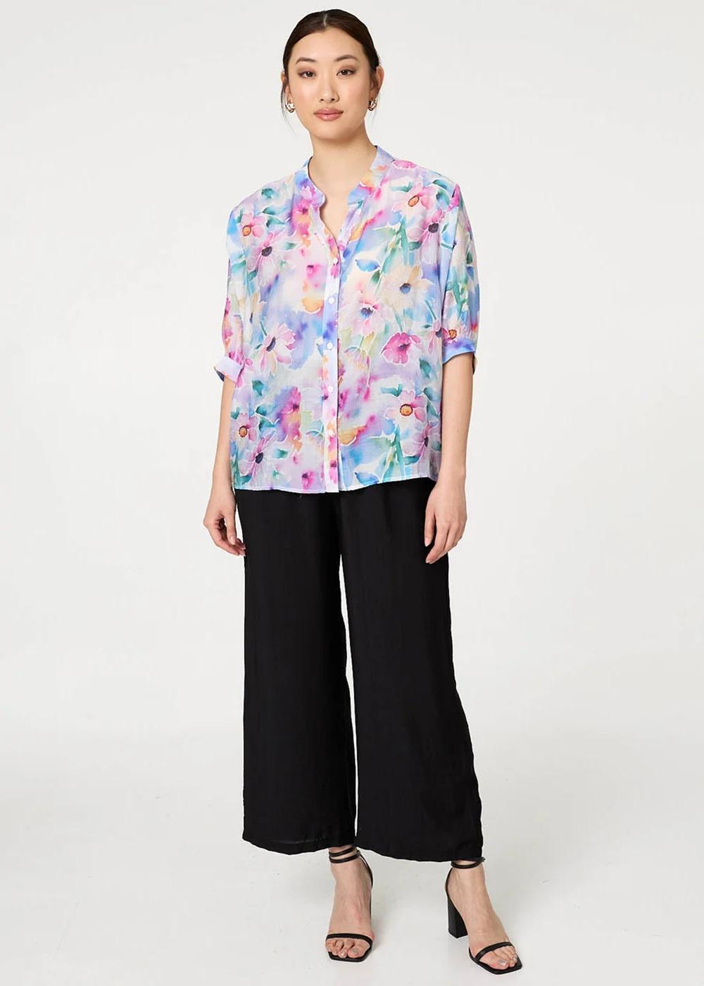 Izabel London Blue Floral 3/4 Sleeve Curved Hem Blouse - 14 Image 4