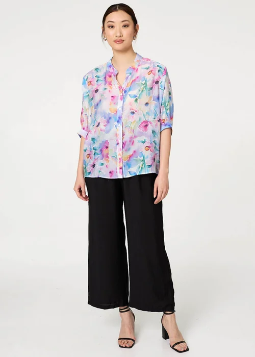 Izabel London Blue Floral 3/4 Sleeve Curved Hem Blouse - 14 Image 4