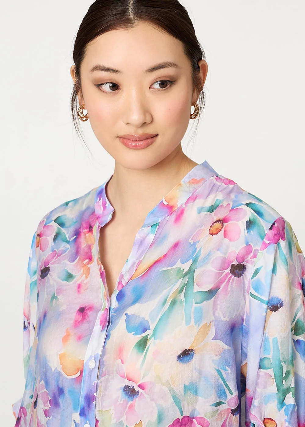 Izabel London Blue Floral 3/4 Sleeve Curved Hem Blouse - 14 Image 3