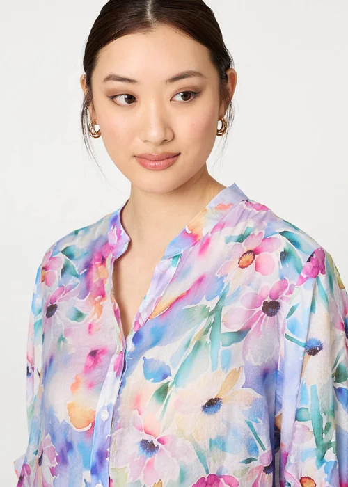 Izabel London Blue Floral 3/4 Sleeve Curved Hem Blouse - 14 Image 3