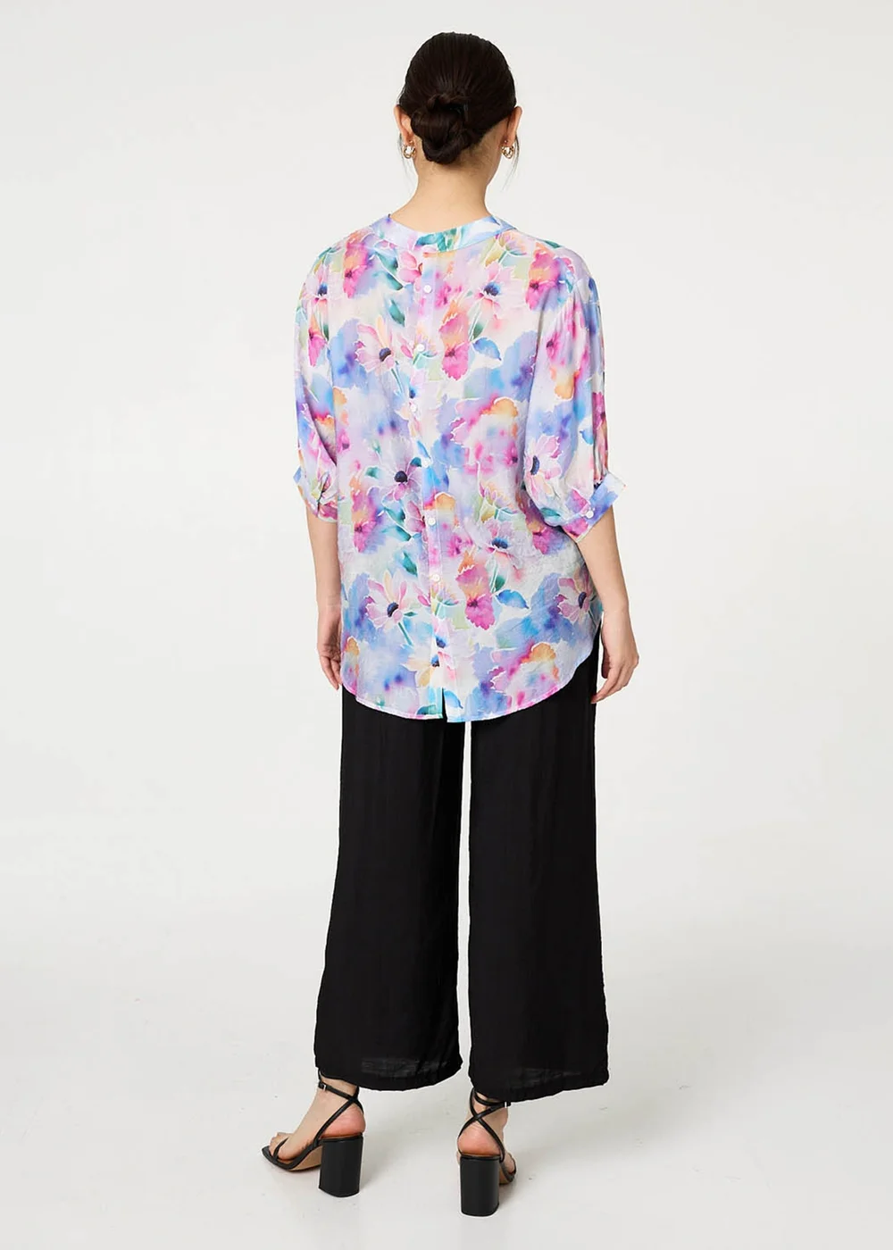 Izabel London Blue Floral 3/4 Sleeve Curved Hem Blouse - 14 Image 2