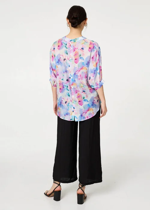 Izabel London Blue Floral 3/4 Sleeve Curved Hem Blouse - 14 Image 2