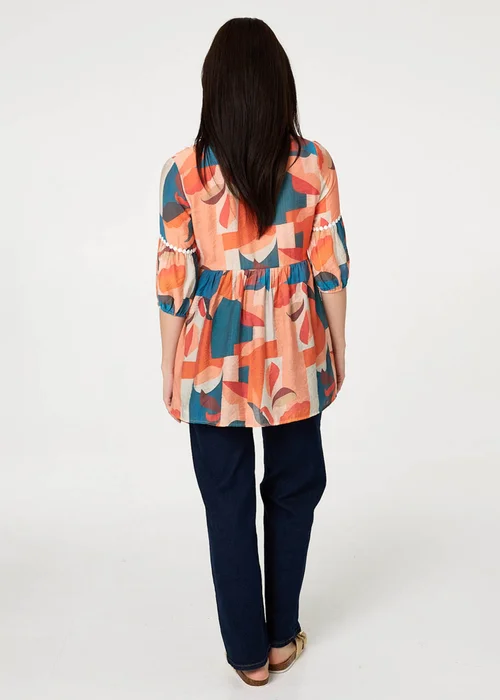 Izabel London Orange Abstract Lace Trim Relaxed Blouse - 16 Image 2