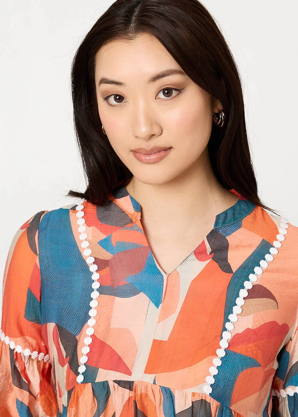 Izabel London Orange Abstract Lace Trim Relaxed Blouse - 16 Image 3