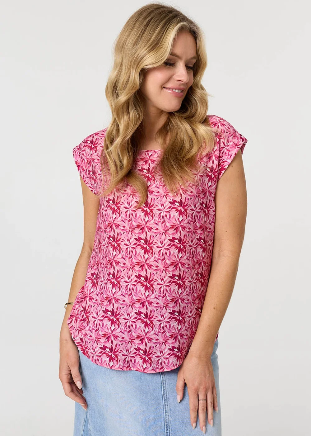 Izabel London Pink Floral Cap Sleeve Slim Top - 12 Image 1