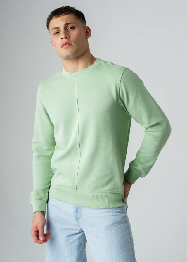 Influence Green Cotton Blend Crew Neck Acid Wash Seam Sweatshirt