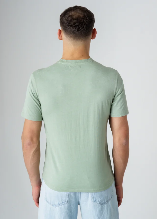 Influence Green Cotton Crew Neck Acid Wash Seam Short Sleeve T-Shirt