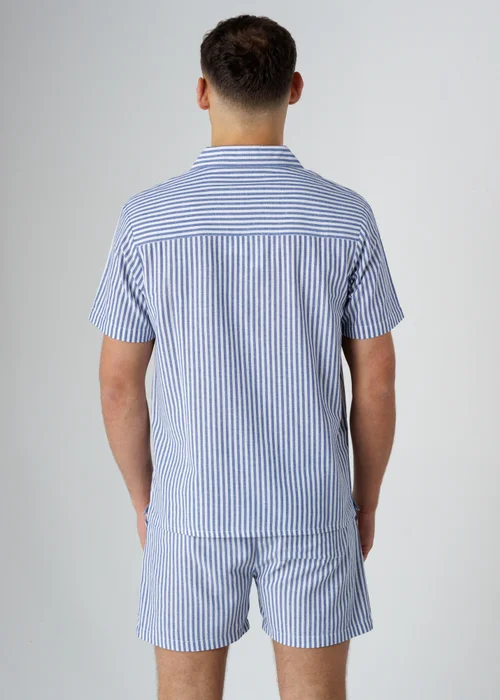 Influence Navy Cotton Striped Chest Pocket Short Sleeve Button Shirt - M Image 2