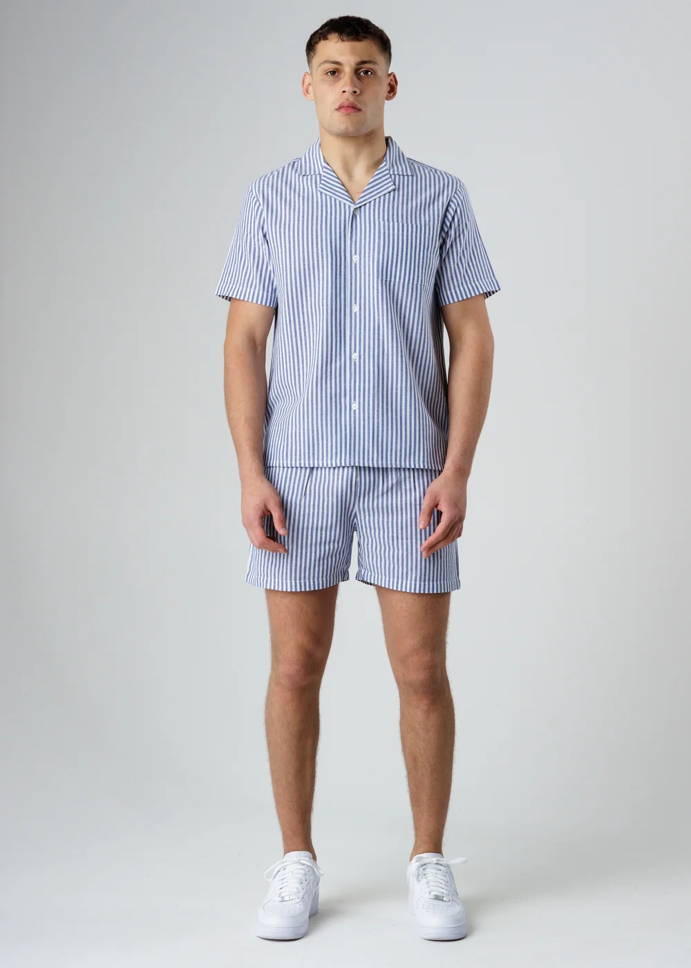 Influence Navy Cotton Striped Chest Pocket Short Sleeve Button Shirt - M Image 4