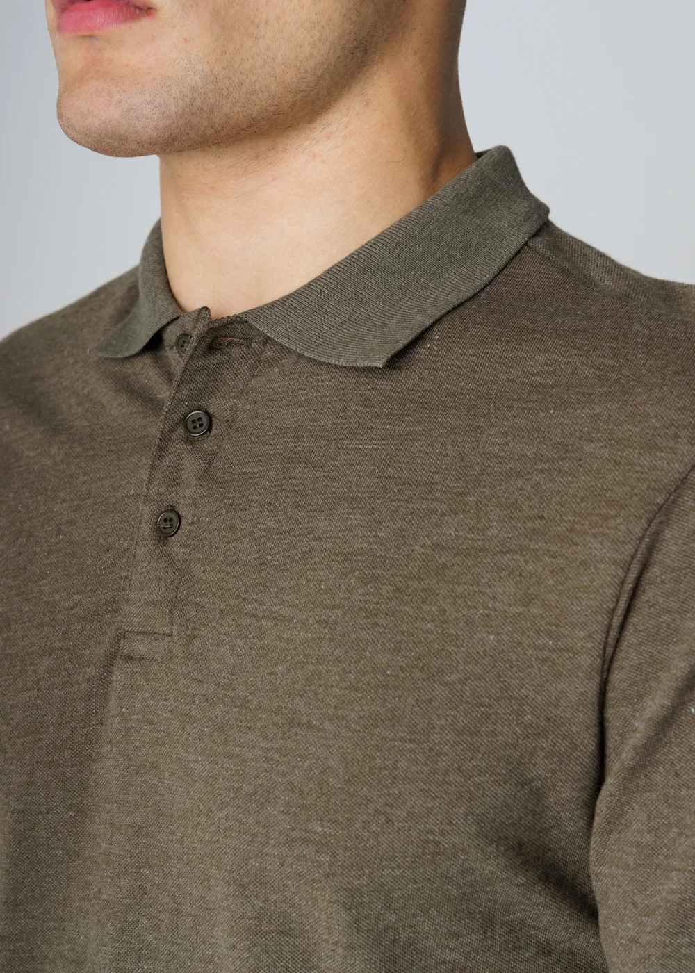 Influence Khaki Cotton Light Knit Short Sleeve Button Polo Shirt - M Image 3