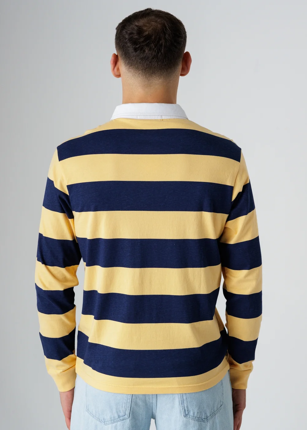 Influence Navy Cotton Rugby-Style Striped Long Sleeve Button Polo Shirt - M Image 2