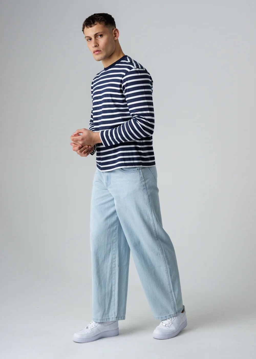 Influence Navy Cotton Striped Crew Neck Long Sleeve T-Shirt - M Image 4