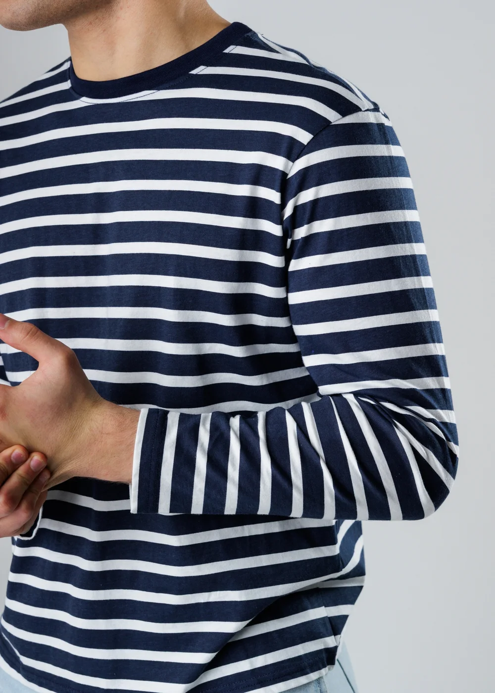 Influence Navy Cotton Striped Crew Neck Long Sleeve T-Shirt - M Image 3